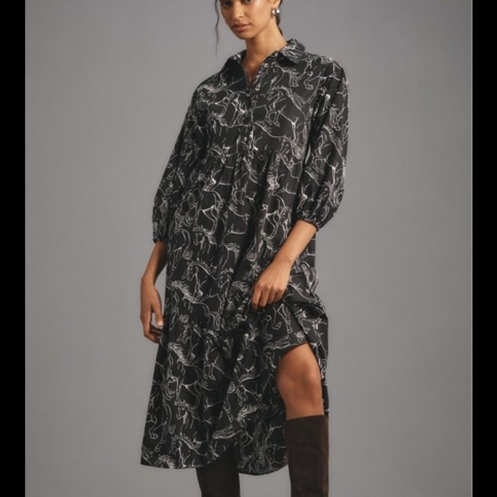 Anthropologie Bettina Tiered Shirt Dress by Maeve horse print